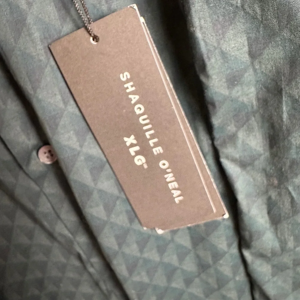Shaquille O'Neal XLG Button Down Shirt Mens LT Green Diamond Geometric‎ Tall NWT